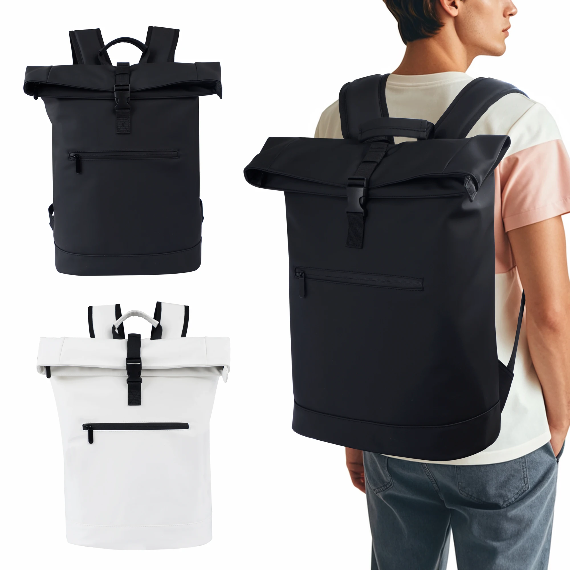 H644af91c95f74a07be2708d8729ebf00o.webp Waterproof Roll Top Backpack Large Capacity Business Casual Schoolbag Travel ... - Image 1